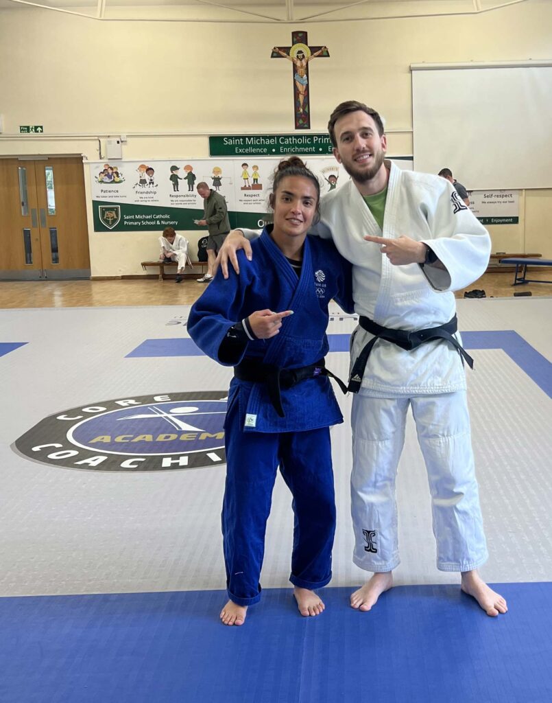 Adam and Stanley helping to coach younger students at Core Judo’s Olympian-led training day.